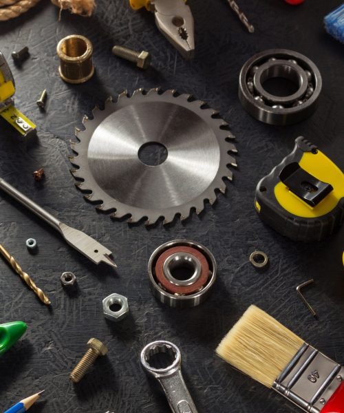 tools and instruments on black background
